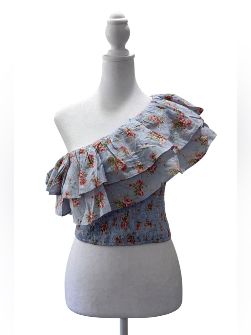 NWOT Abercrombie & Fitch Asymmetrical Floral Ruffle Top - Blue - Size small